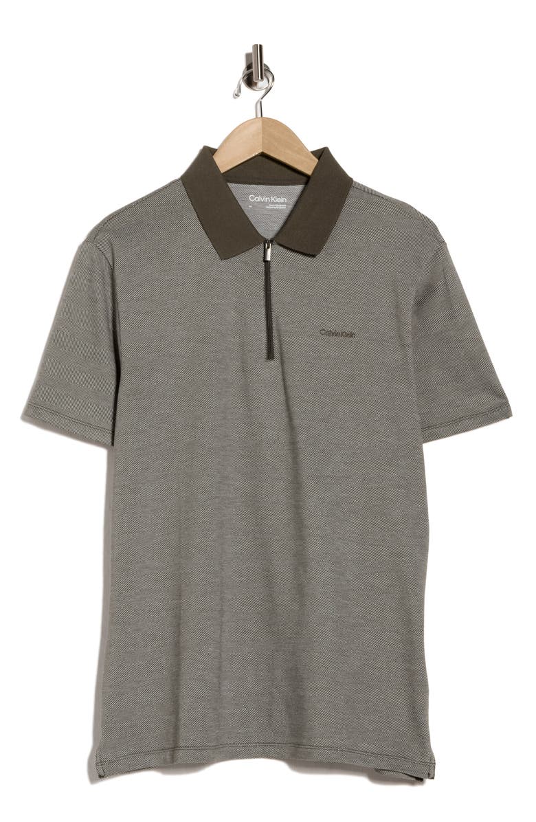 Calvin Klein Iconic Herringbone Cotton Zip Polo, Alternate, color, Beluga