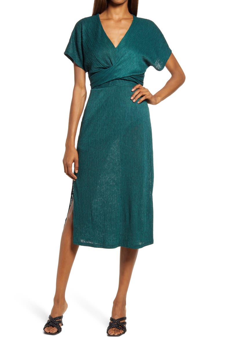 Phoebe V-Neck Midi Dress, Main, color, DARK GREEN