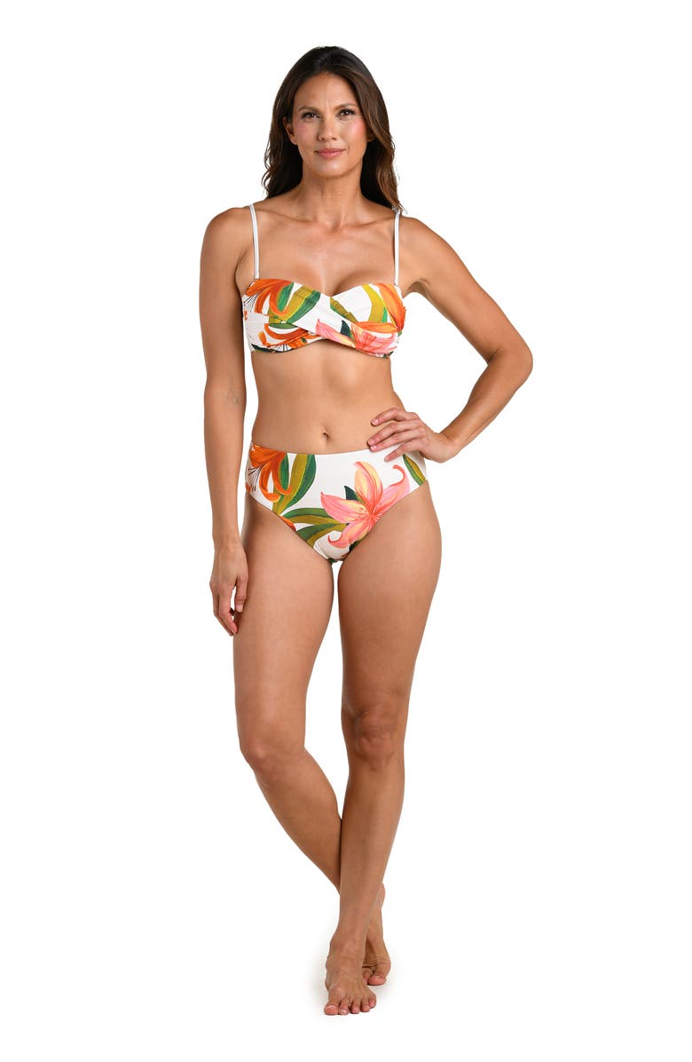 La Blanca Jungle Blossoms Twisted Bandeau Bikini Top, Alternate, color, Orange Multi