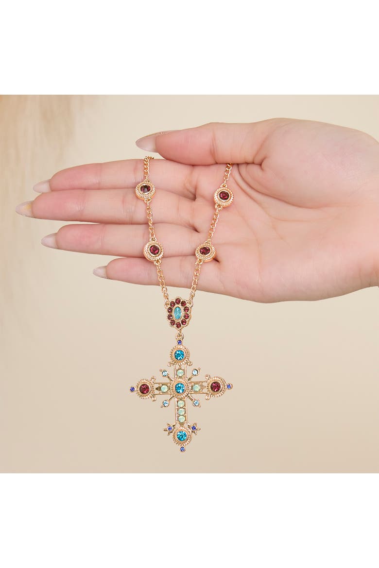 Crystal Gold-Tone Cross Pendant Necklace, Alternate, color, Gold