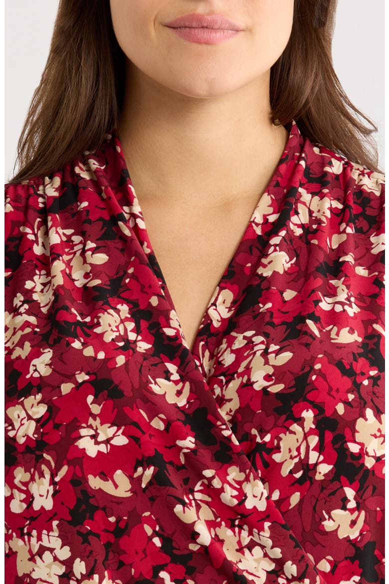 Floral Faux Wrap Top, Alternate, color, TITIAN RED MULTI