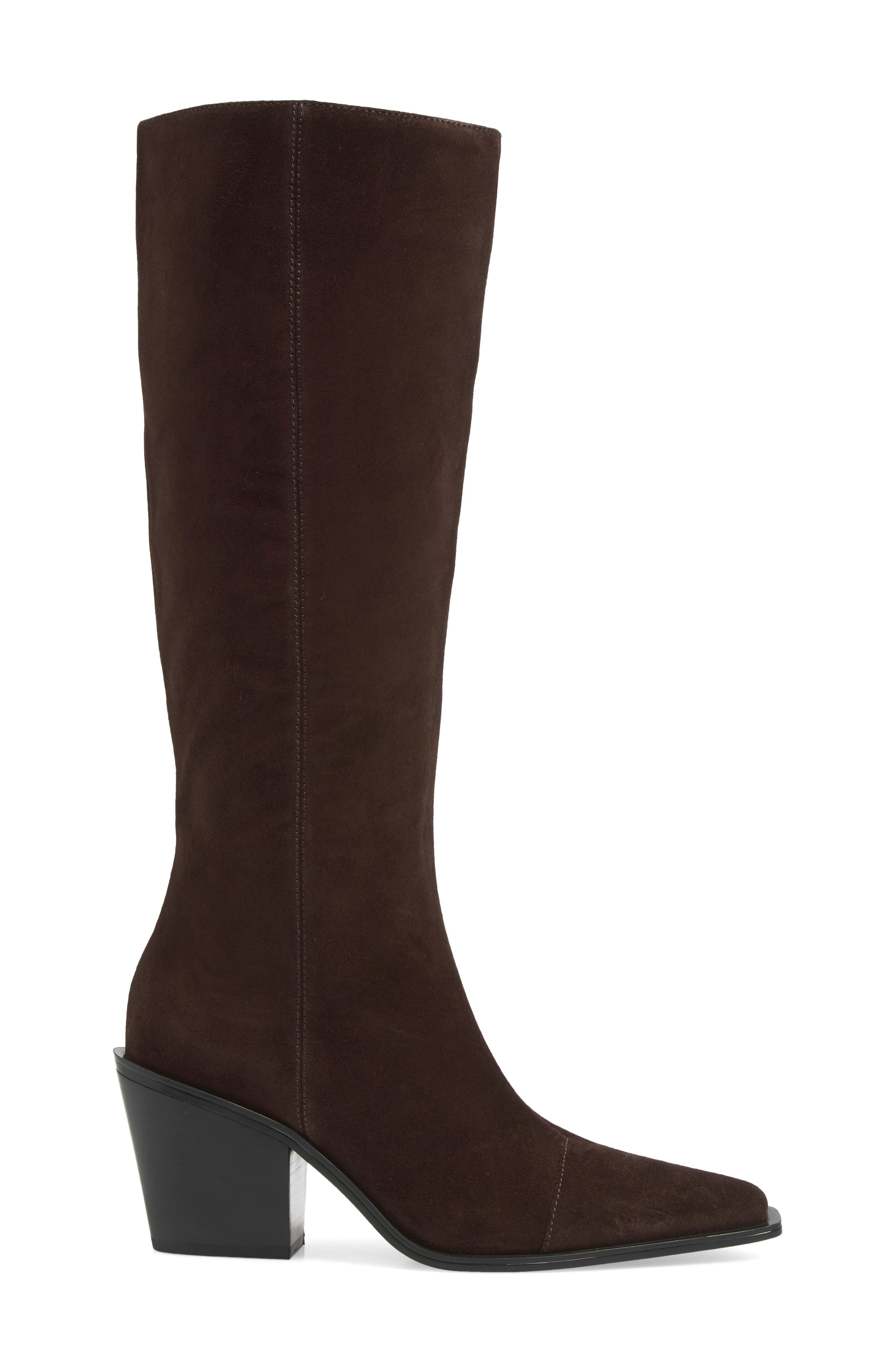 Newbury Knee High Leather Boot, Alternate, color, DARK CHOCOLATE SUEDE