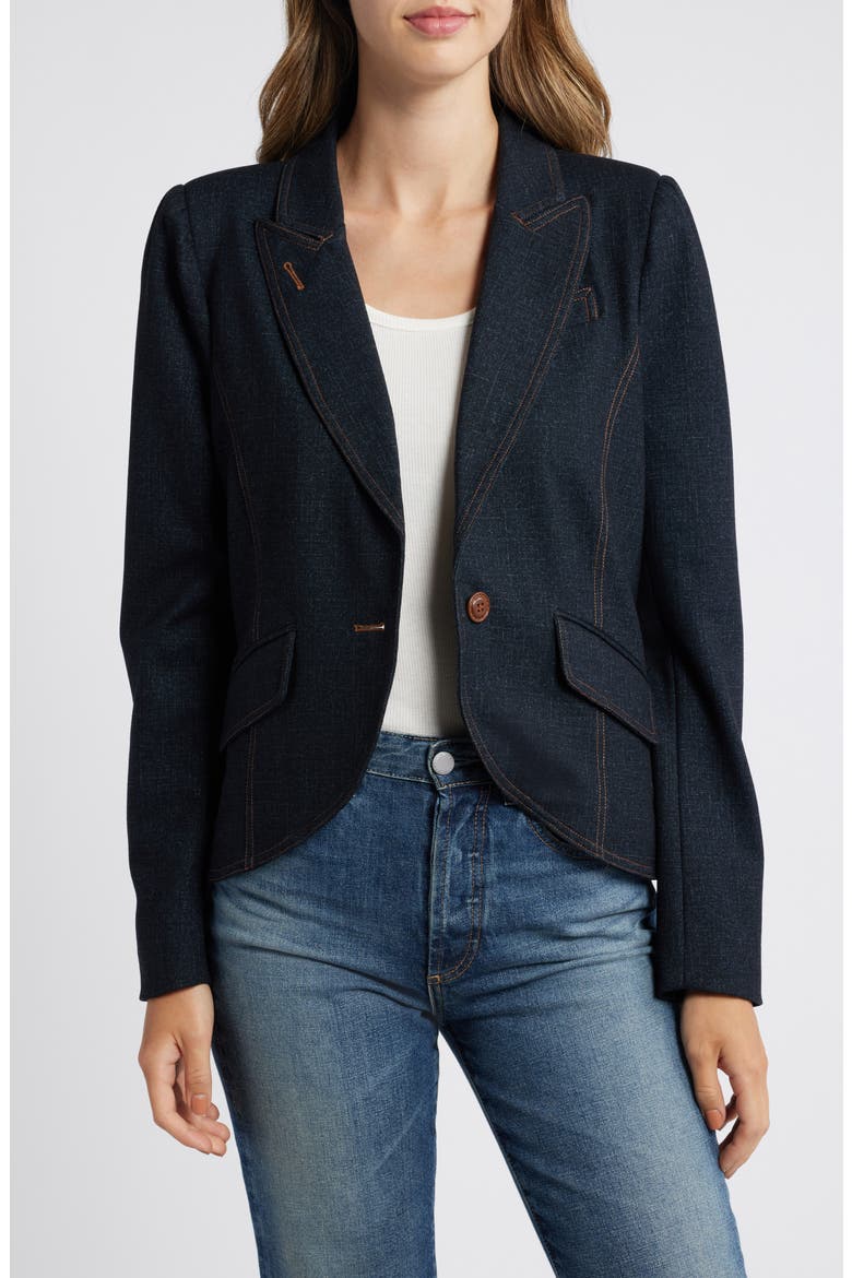 LS PUFF SHOULDER BLAZER, Main, color, DARK INDIGO