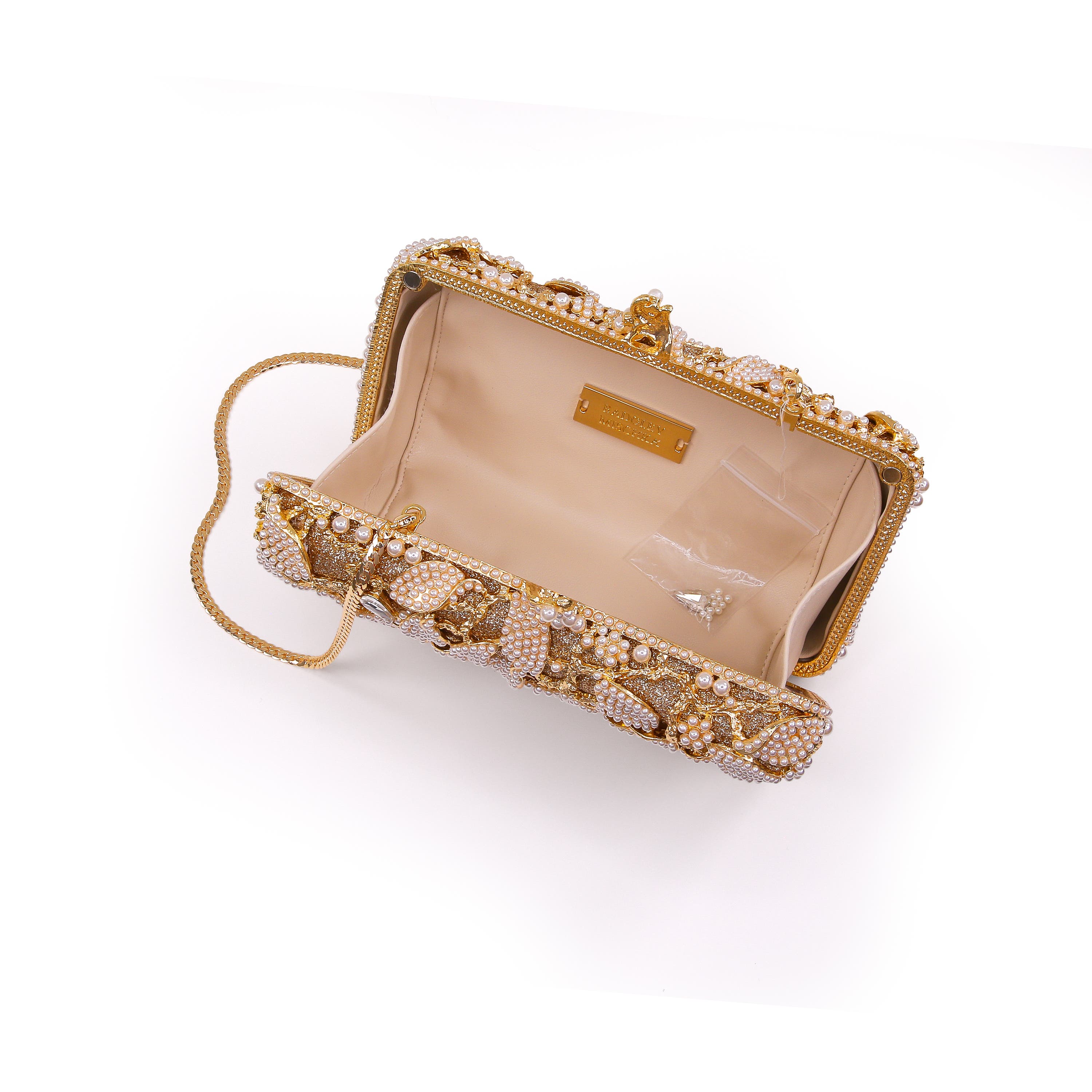 Adelaide Floral Vine Pearl and Crystal Beaded Minaudiere, Alternate, color, Gold