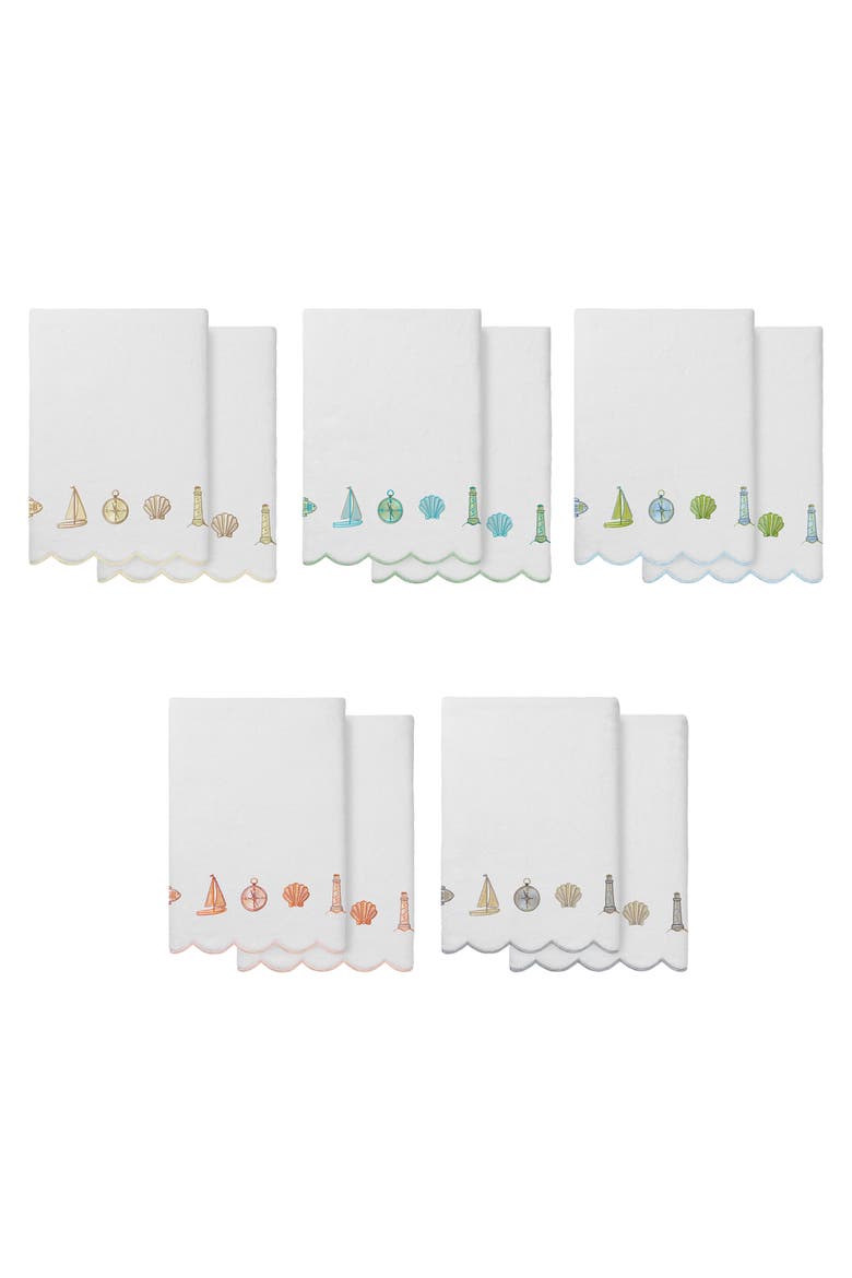 2-Piece Sea Joy Embroidered Turkish Cotton Bath Towel Set, Alternate, color, WHITE/ BLUE