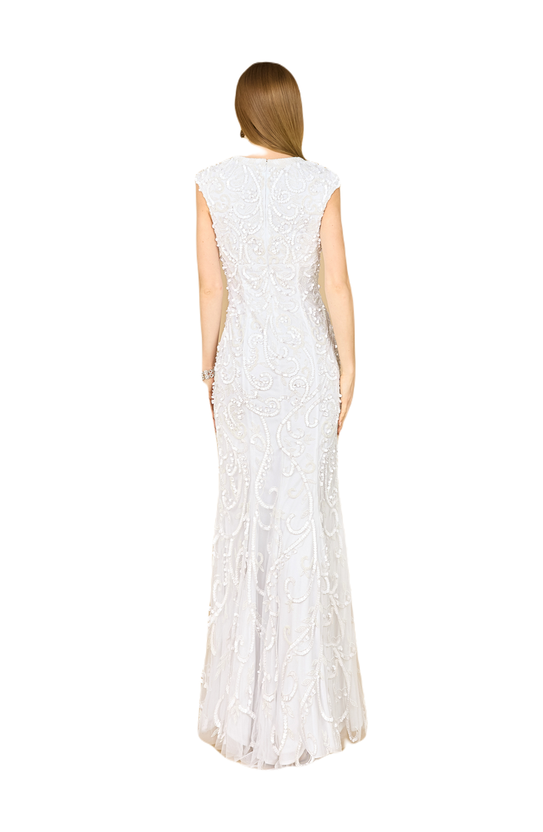 LARA New York Beaded Cap Sleeve Wedding Dress, Alternate, color, Ivory