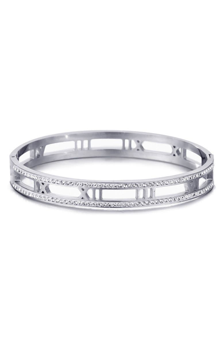 Adornia Roman Numeral Bangle Bracelet, Main, color, Silver