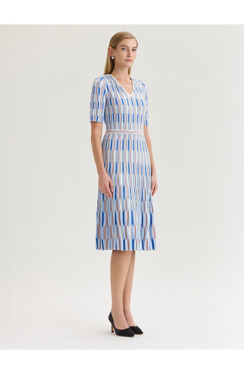 Misook Fit & Flare Geometric Soft Knit Midi Dress, Alternate, color, Biscotti/Aegean Blue