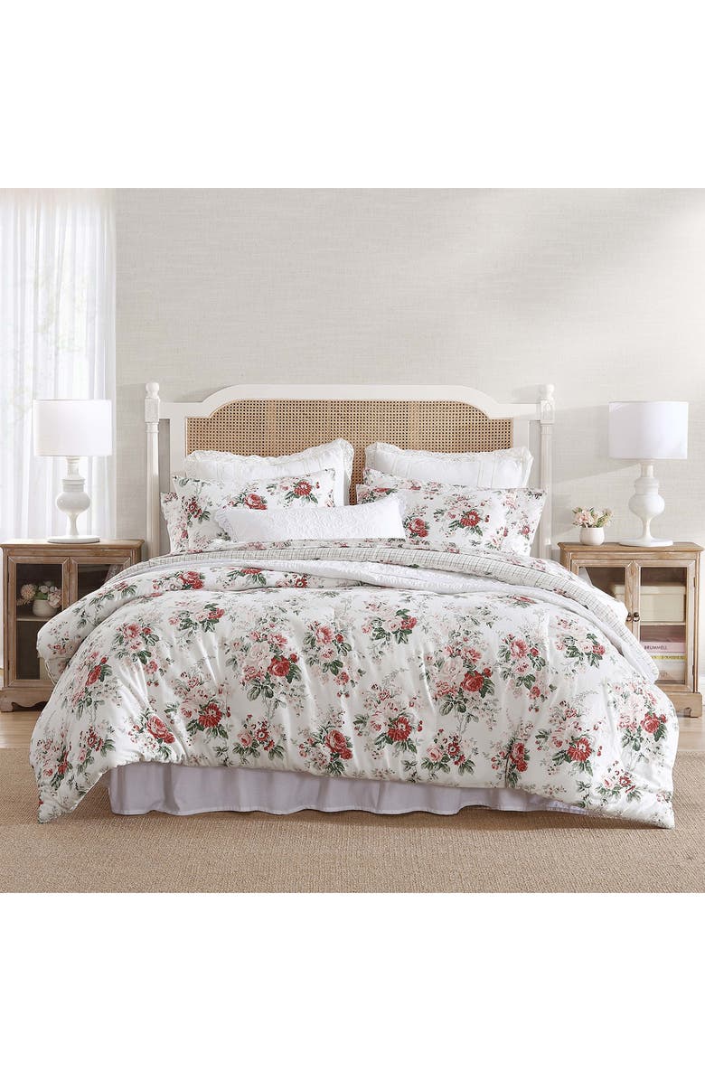 Laura Ashley Ashfield 3-Piece Cotton Comforter & Sham Set, Alternate, color, Red/ Green