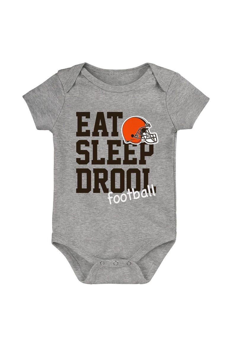 Newborn & Infant Brown/Orange/Heather Gray Cleveland Browns Three-Pack Eat, Sleep & Drool Retro Bodysuit Set, Alternate, color, Brown