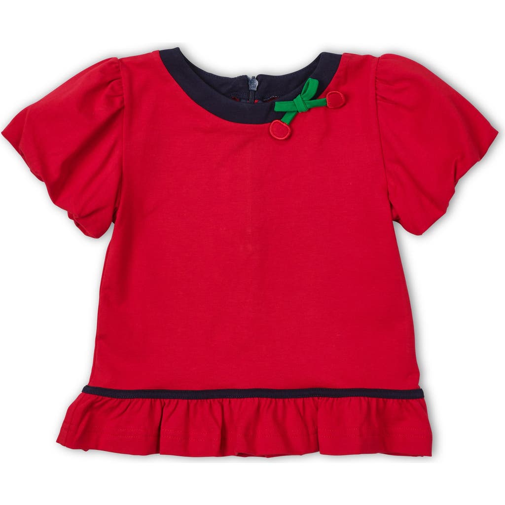 Florence Eiseman Bubble Sleeve Top With Cherries In Red