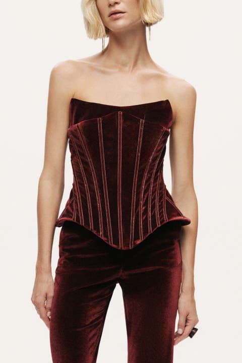 Structured Velvet Strapless Bustier