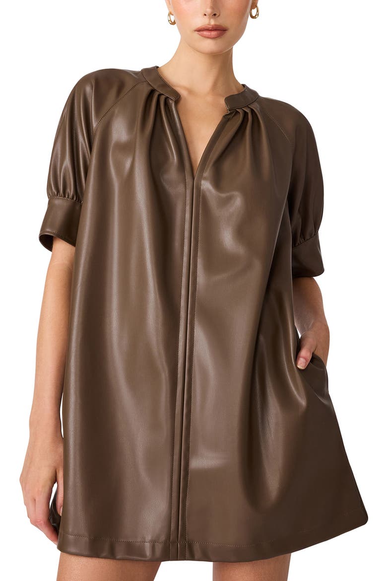 Sharleeen Puff Sleeve Faux Leather Shift Dress, Alternate, color, COCO