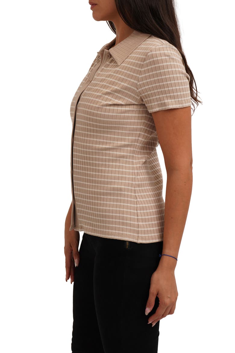 Stripe Rib Button-Up Knit Top, Alternate, color, NOMAD/ PALE FLEX