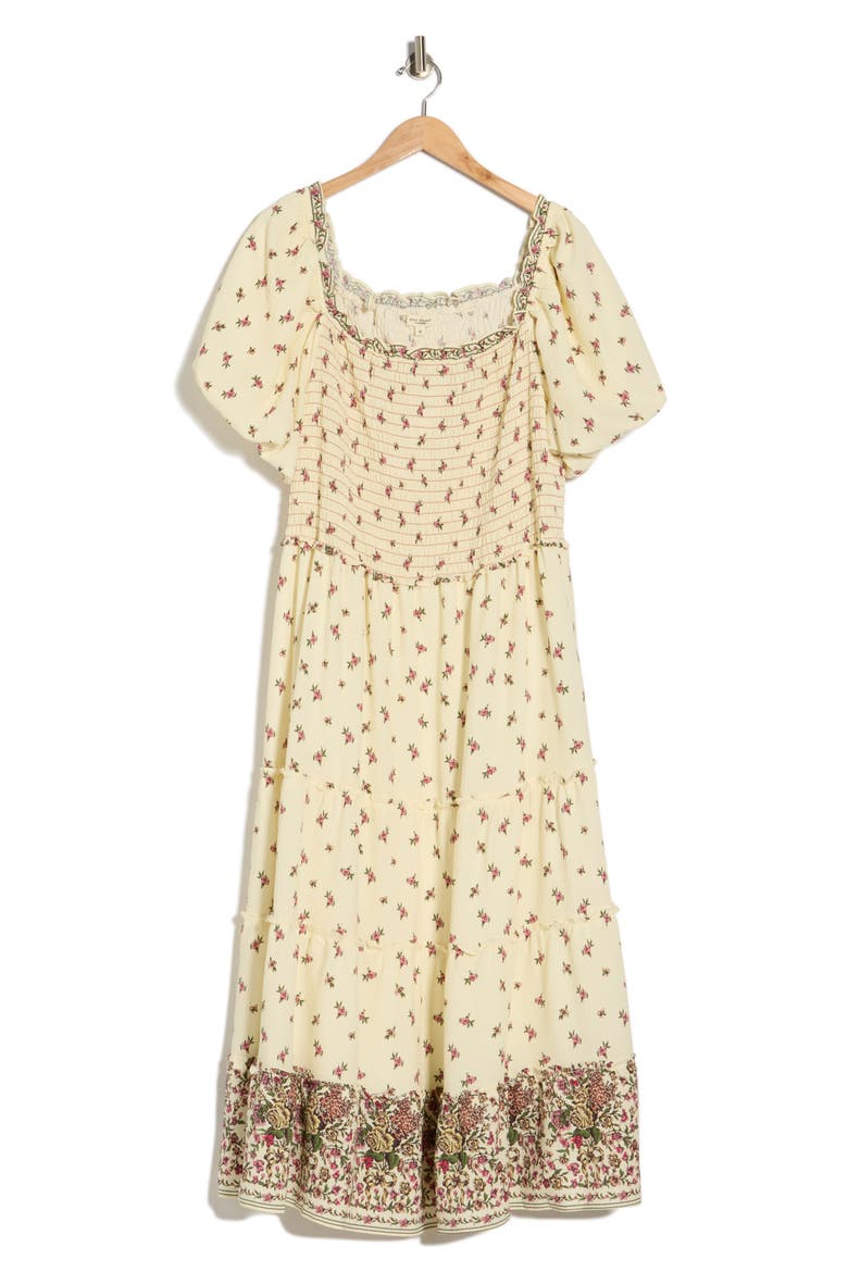 Square Neck Bubble Sleeve Dress, Alternate, color, CREAM/ PINK SCATTERED