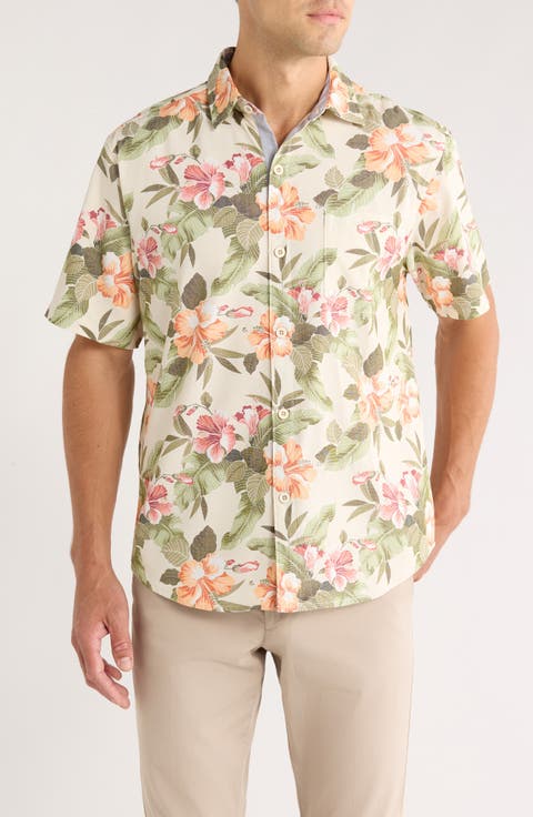Coastal Ease Cali Grove Floral IslandZone® Short Sleeve Button-Up Shirt