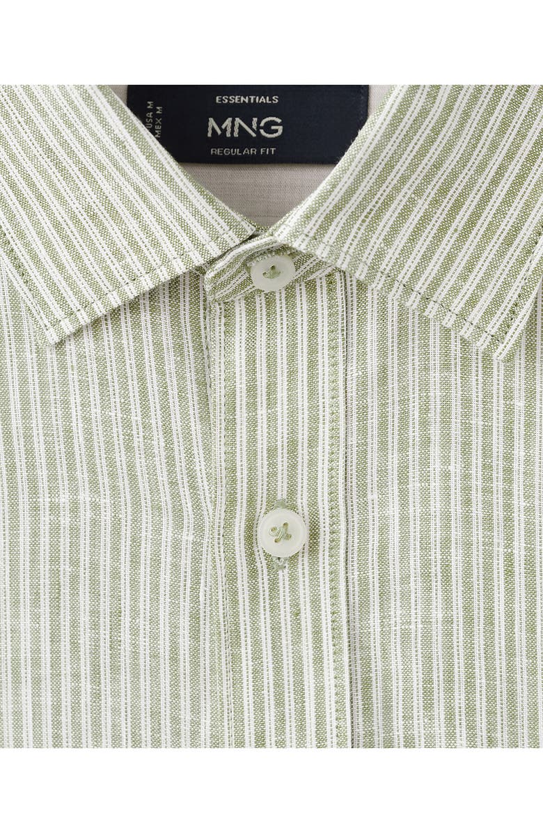 MANGO Stripe Slub Linen Button-Up Shirt, Alternate, color, Khaki Green
