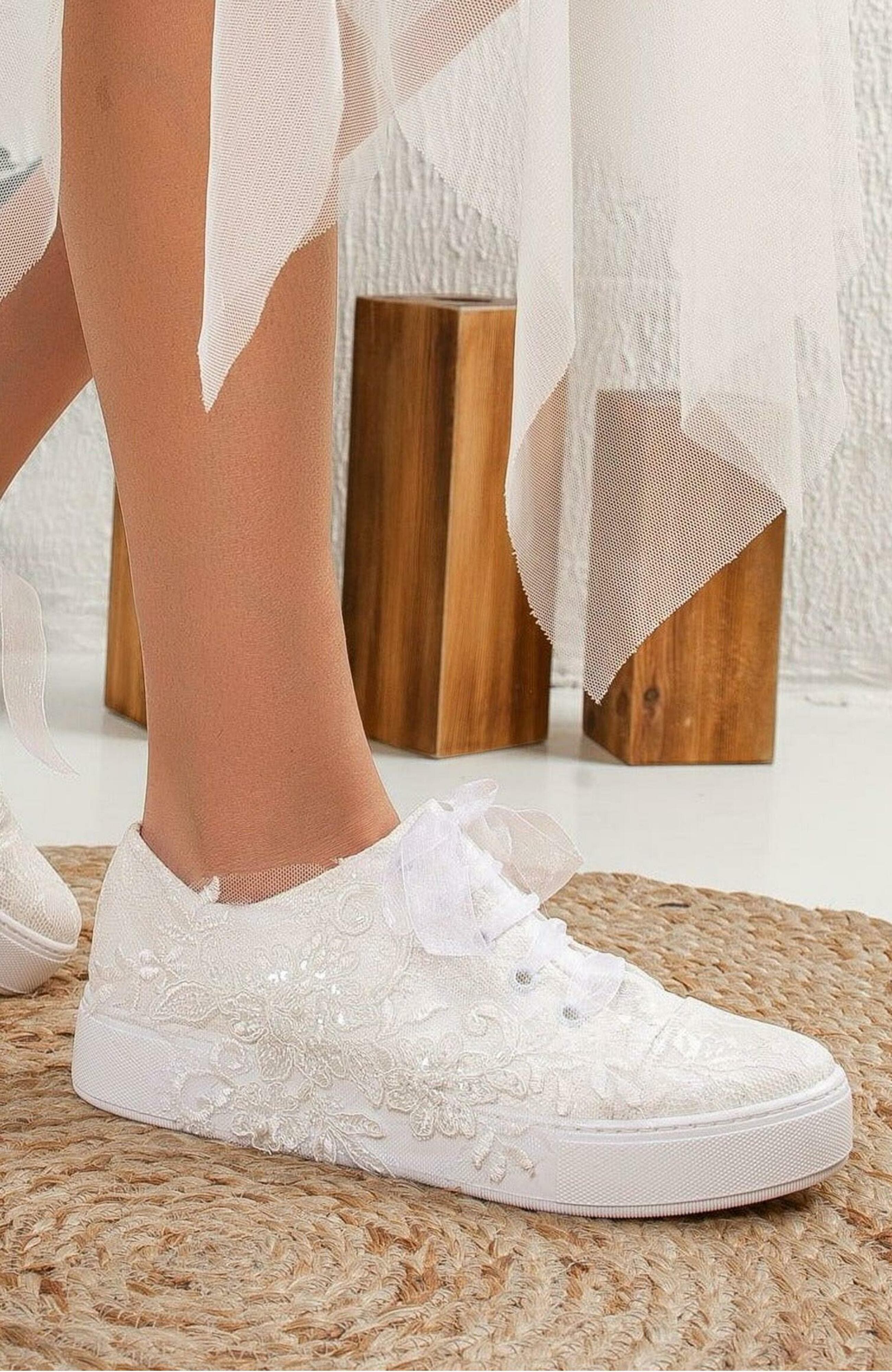 Forever & Always Shoes Elise Lace Bridal Sneakers, Alternate, color, Ivory