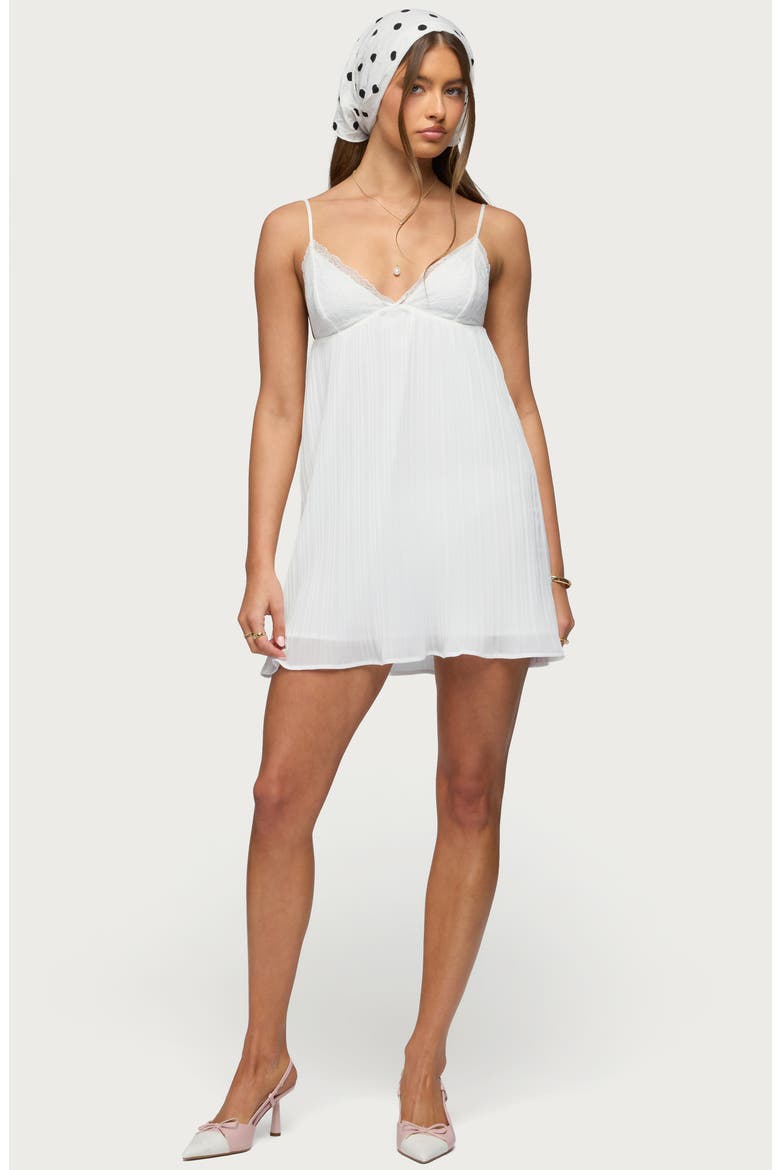 Lacey Pleated Sleeveless Minidress, Alternate, color, CREAM