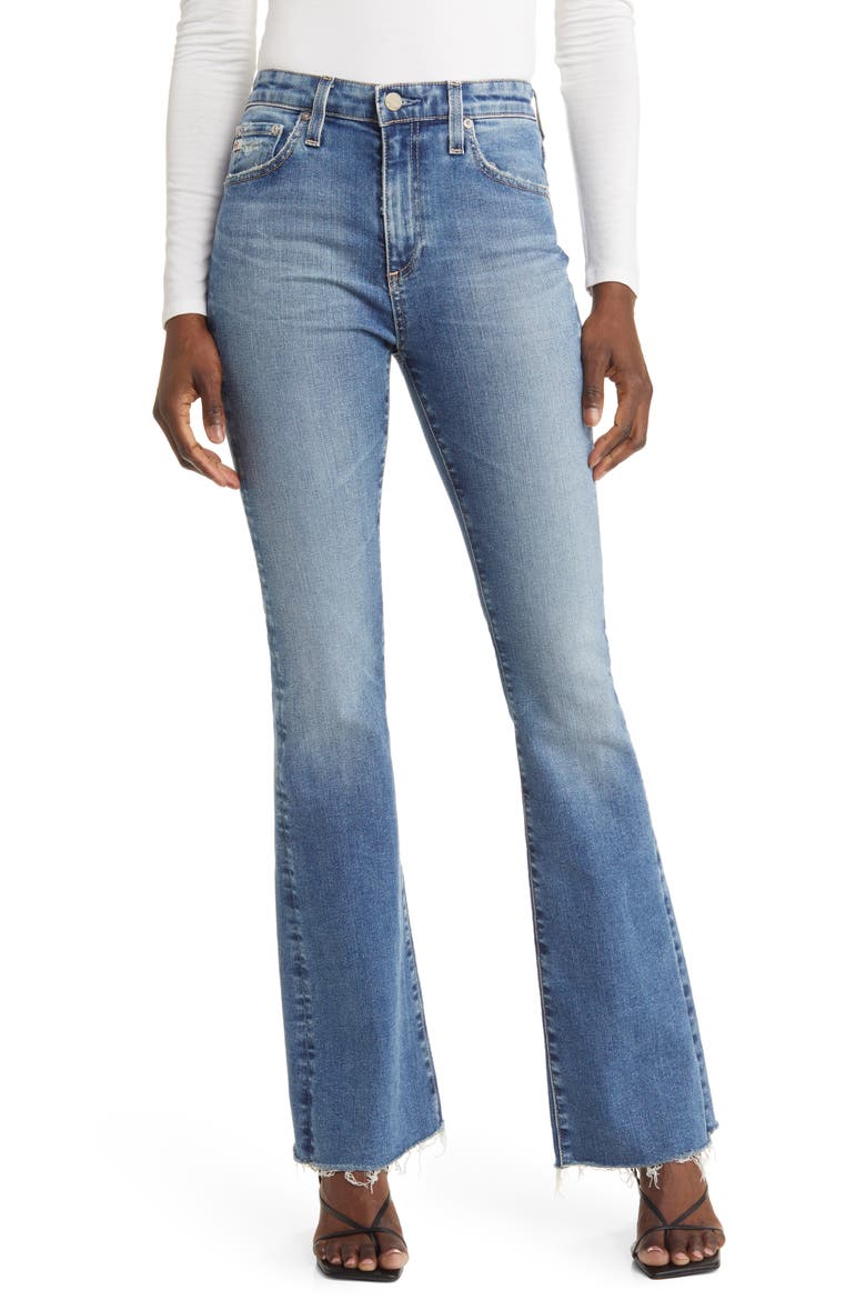 Farrah Raw Hem High Waist Bootcut Jeans, Main, color, 14 YEARS INTENT