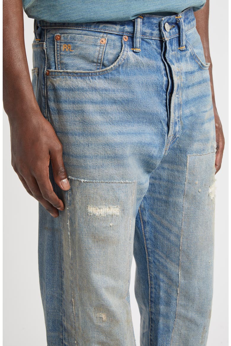 Straight Fit Rip & Repair Selvedge Jeans, Alternate, color, MIDLANDS WASH