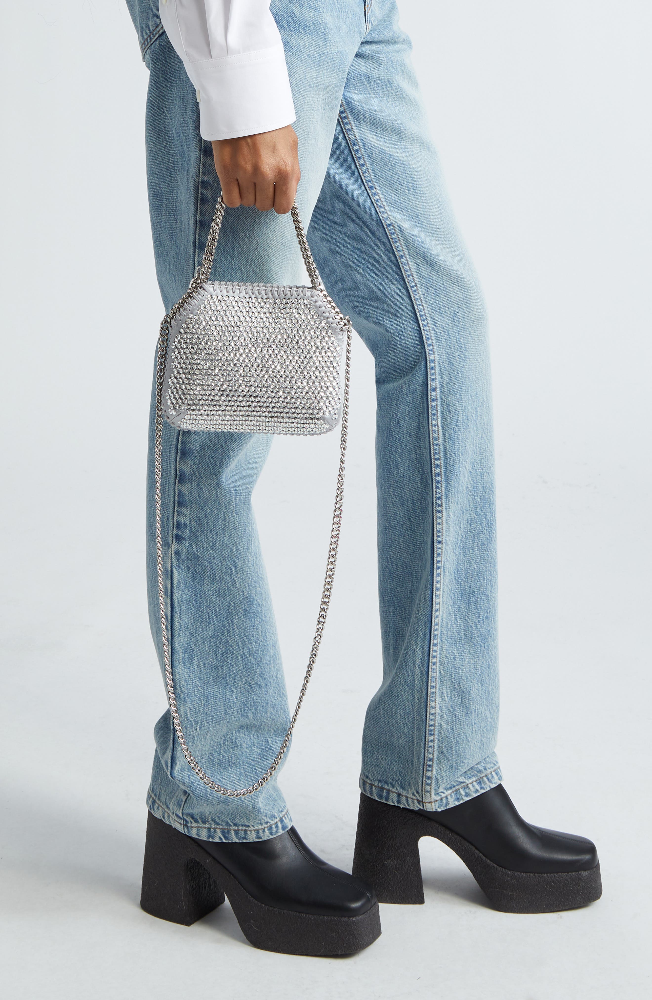 Mini Falabella Crystal Embellished Tote, Alternate, color, SILVER
