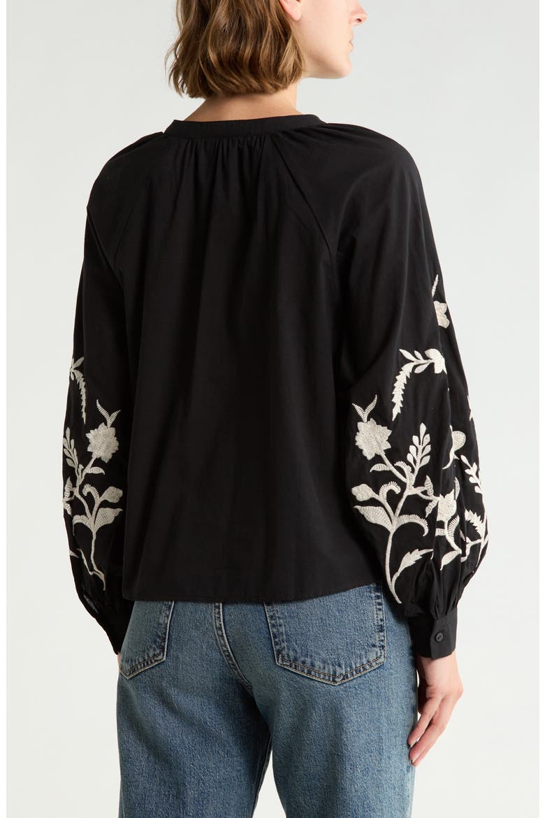 Embroidered Tie Neck Top, Alternate, color, BLACK W/ ECRU EMBROIDERY