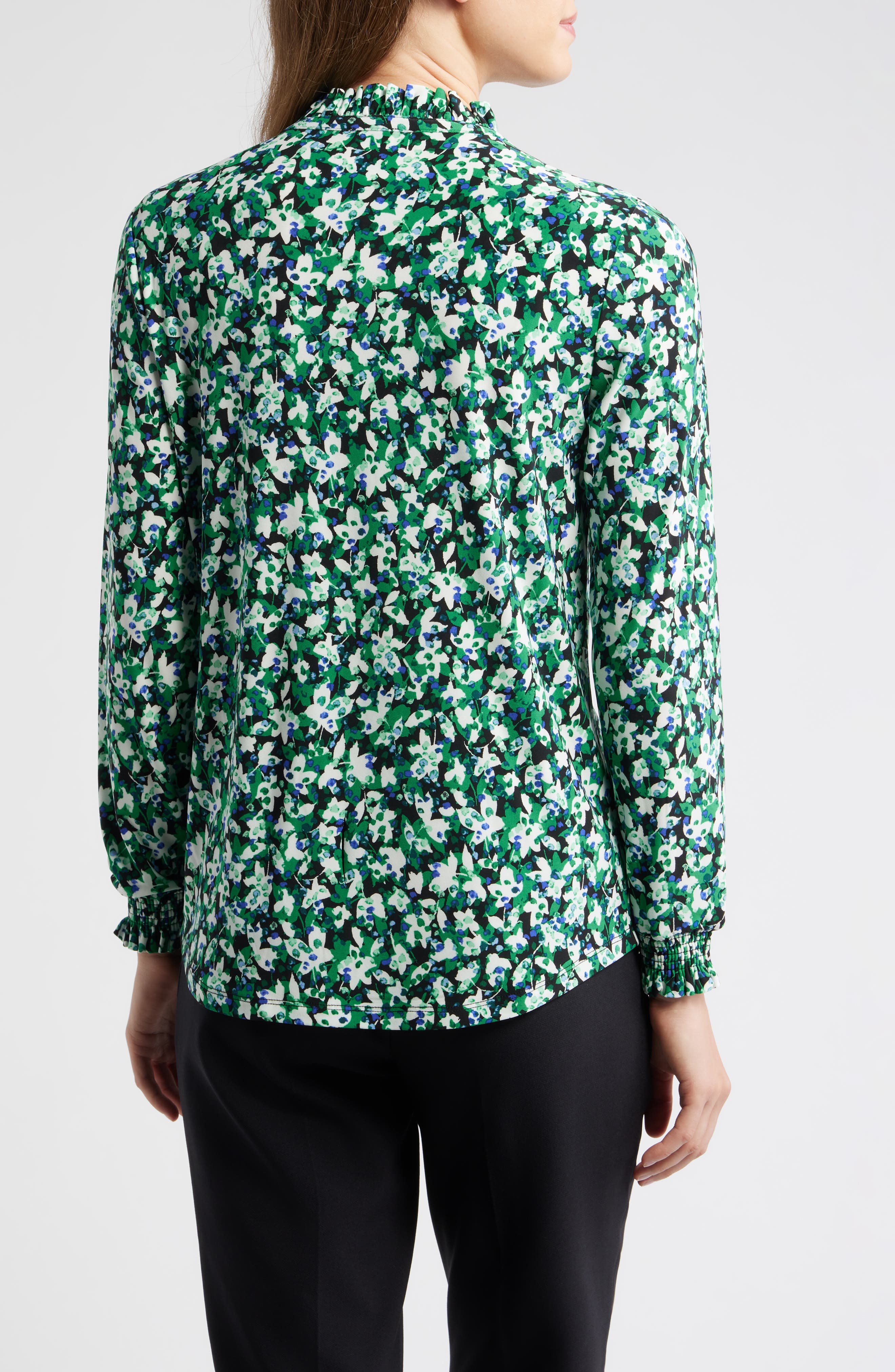 Ruffle Neck Smocked Cuff Top - image 2
