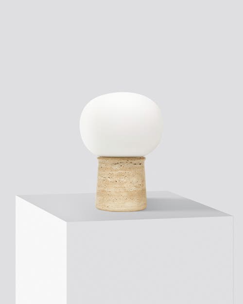 Brightech Neptune 12" Led Table Lamp With Natural Travertine Stone Base In Tan