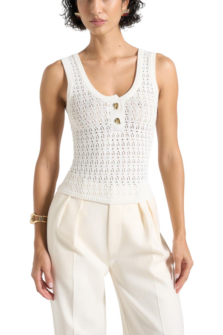 Nora Pointelle Knitted Vest with Knot Button, Alternate, color, Cream