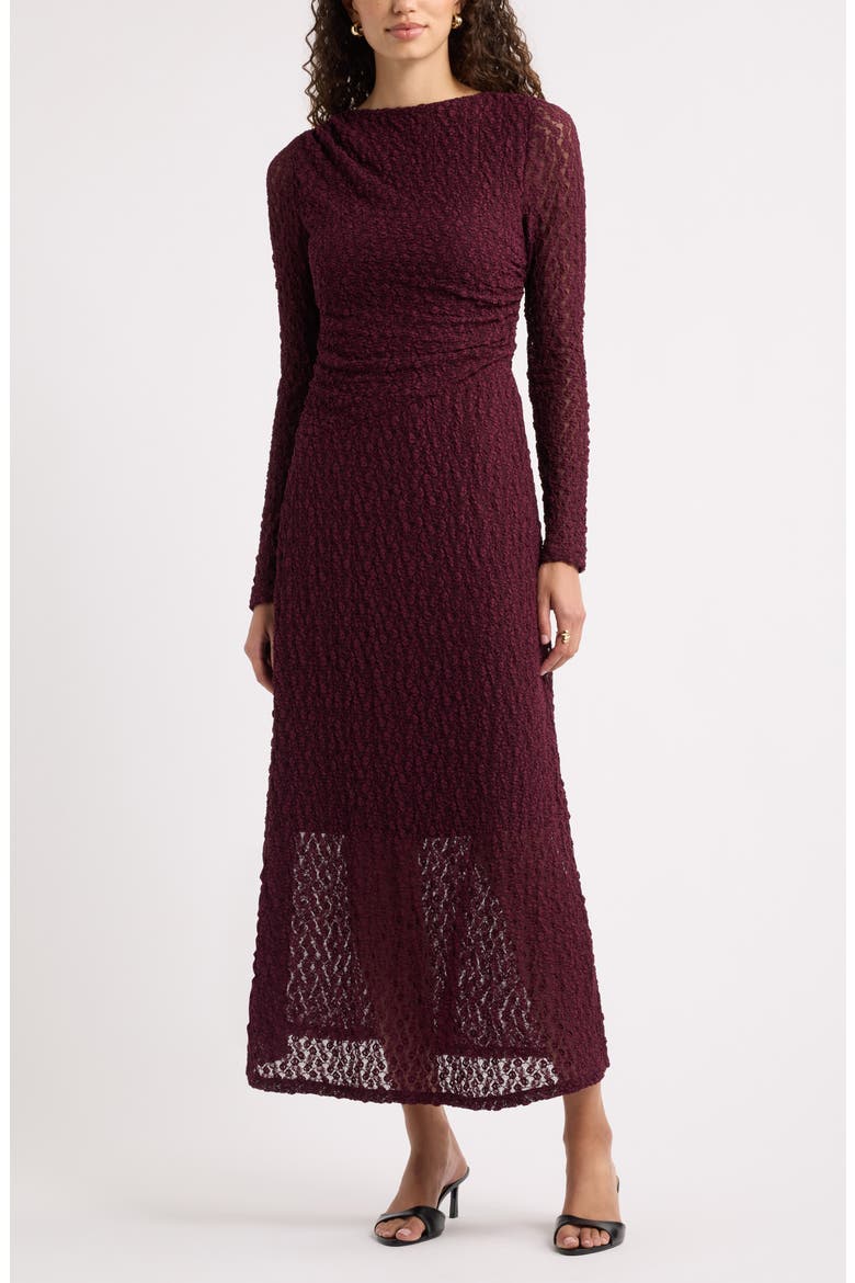 Lace Long Sleeve Midi Dress, Main, color, BURGUNDY FIG