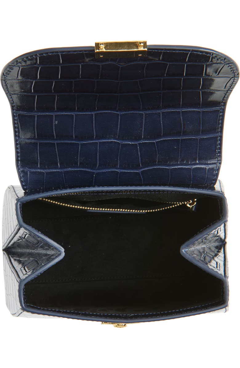 Veronica Beard Crest Lock Croc Embossed Leather Top Handle Bag, Alternate, color,