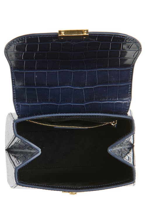 Veronica Beard Crest Lock Croc Embossed Leather Top Handle Bag