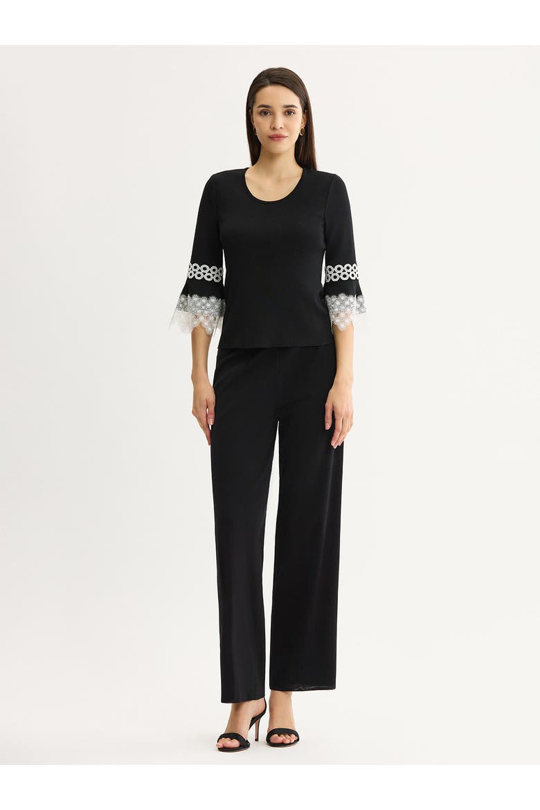 Lace Applique Soft Knit Top, Alternate, color, Black/White