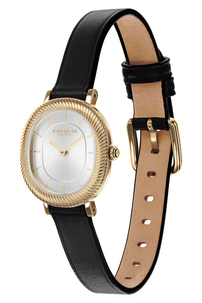 Harlow Quartz Leather Strap Watch, 23.8 mm x 26 mm, Alternate, color, SILVER WHITE/ BLACK