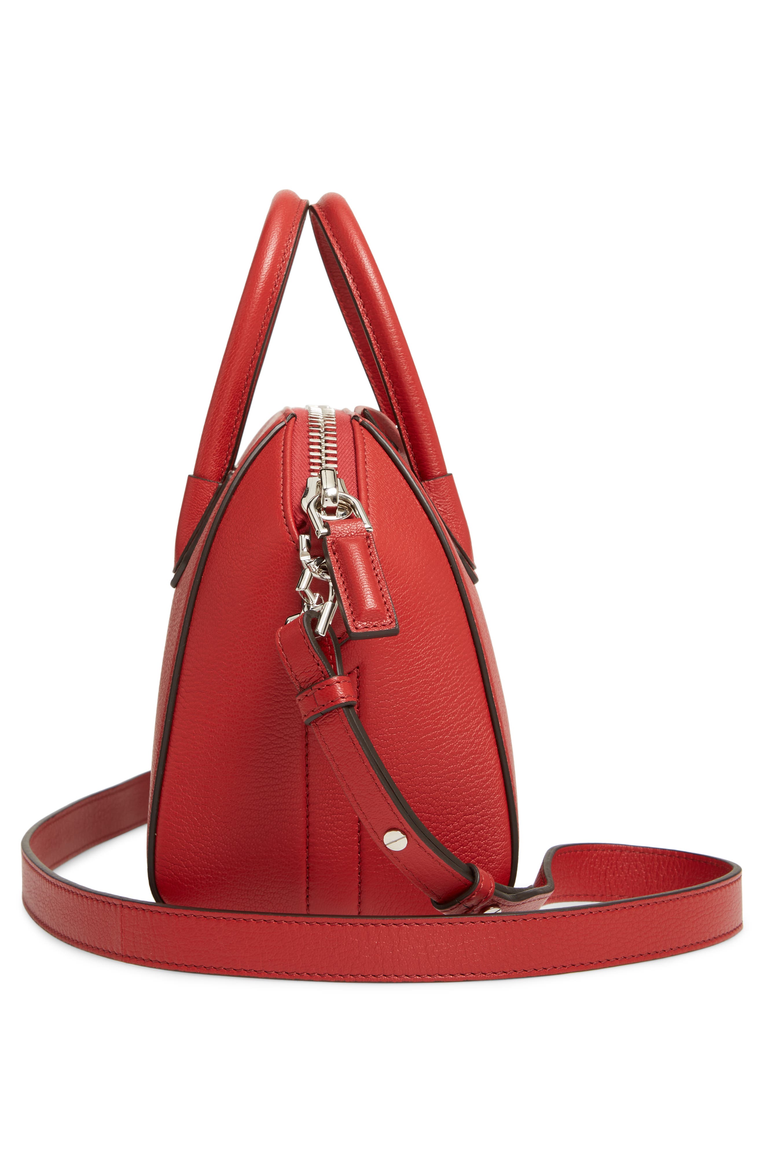 Givenchy Mini Antigona Sugar Leather Satchel, Alternate, color, Vermillion