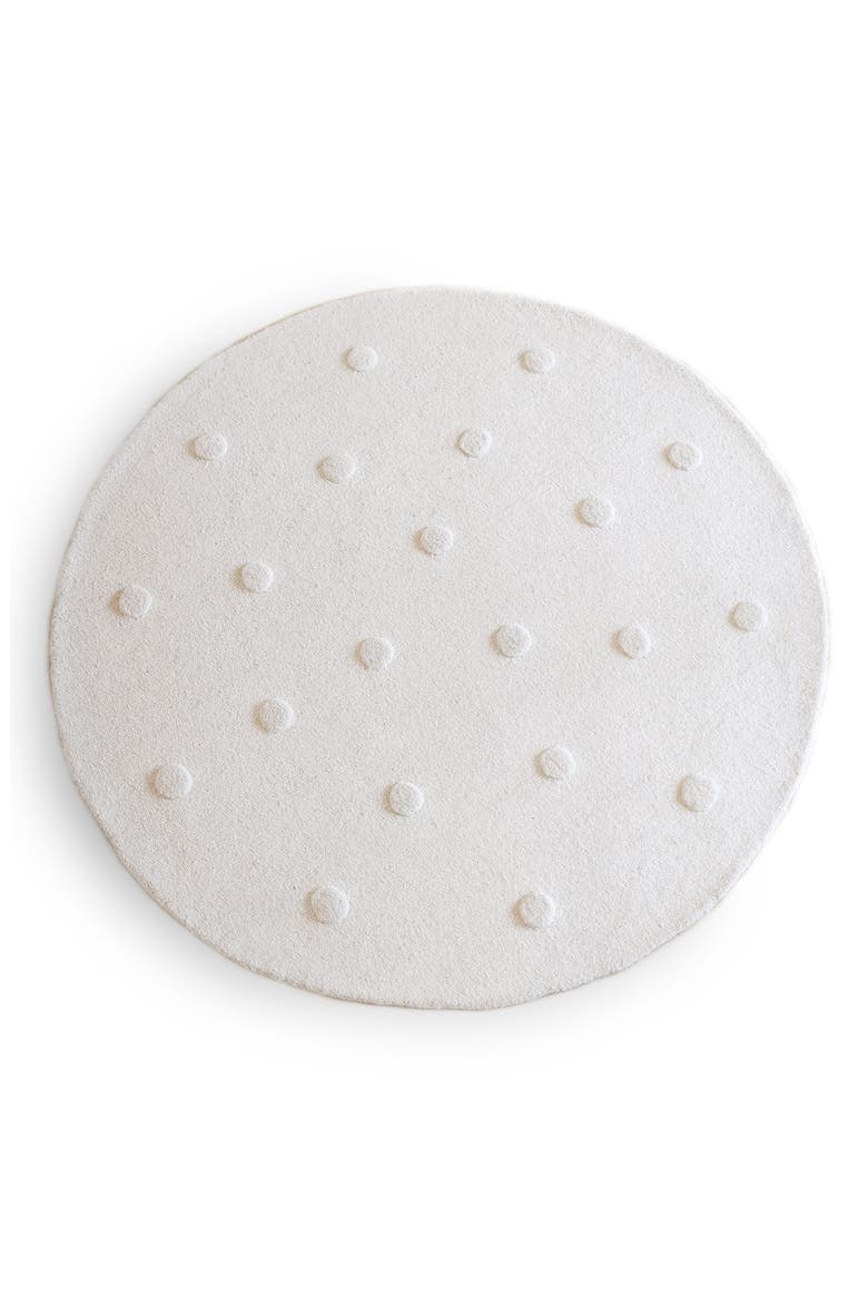 Pompom 5-foot Round Wool Rug, Main, color, IVORY