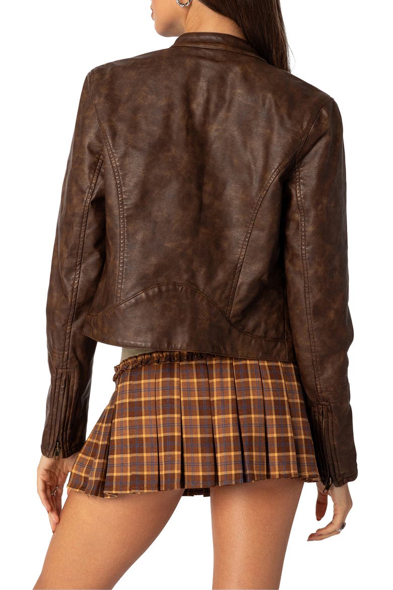 Teddi Faux Leather Jacket, Alternate, color, BROWN