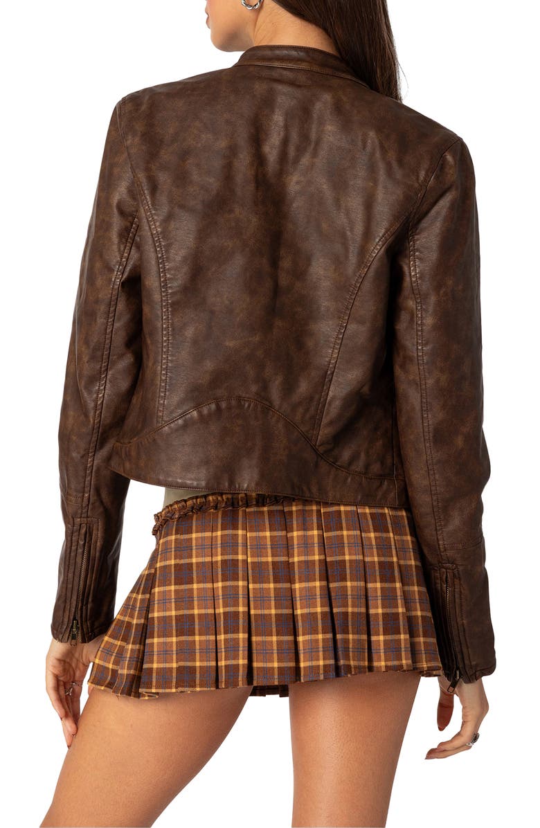 EDIKTED Teddi Faux Leather Jacket, Alternate, color, Brown