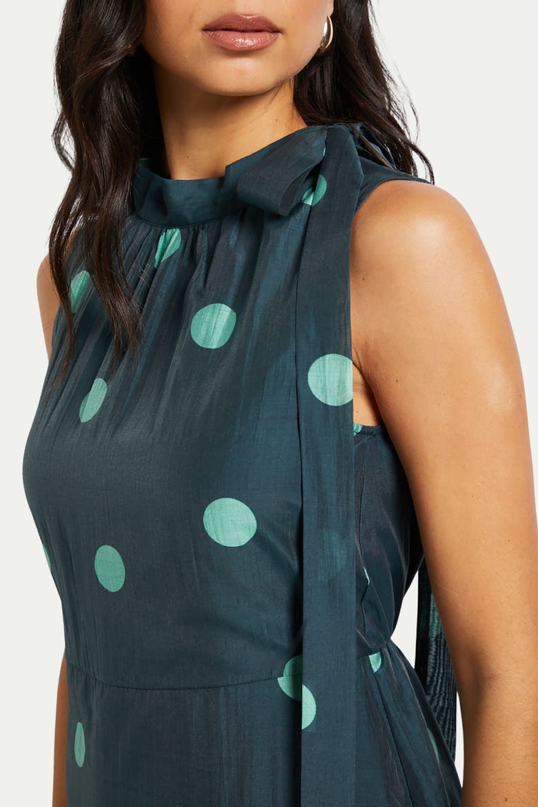 Spot Tie Neck Sleeveless Midi Dress, Alternate, color, Mint