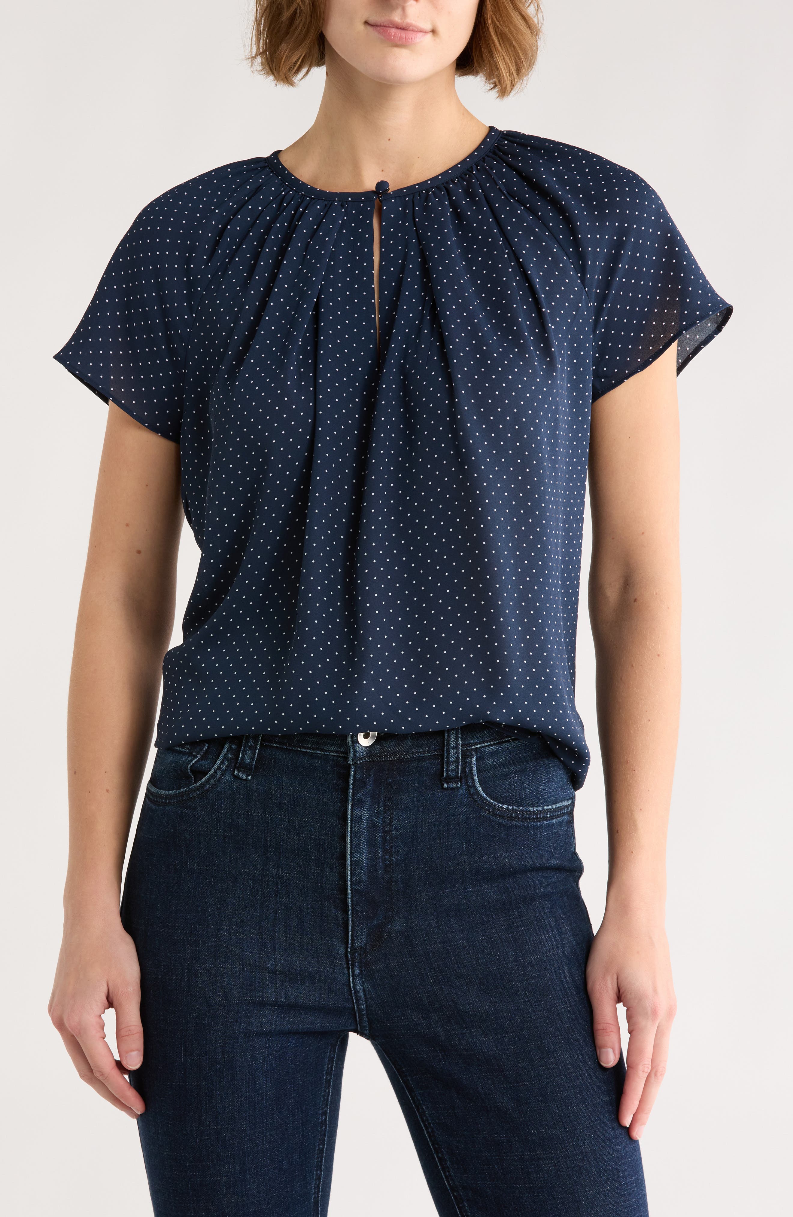 Brooks Brothers Dot Print Cap Sleeve Top