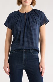 Brooks Brothers Dot Print Cap Sleeve Top