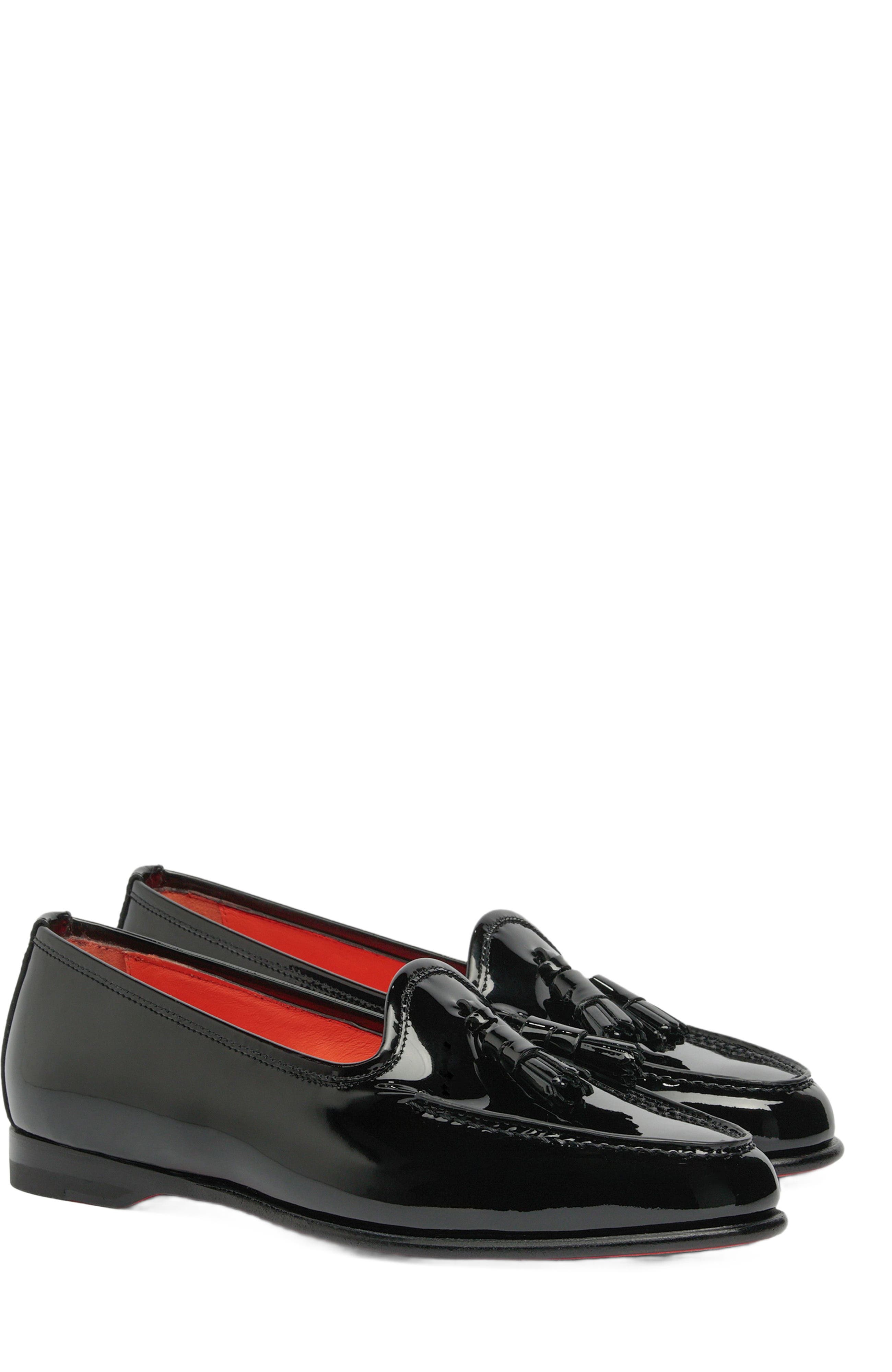 Santoni Women
s Andrea Black Patent Tassel Loafer, Alternate, color, Black