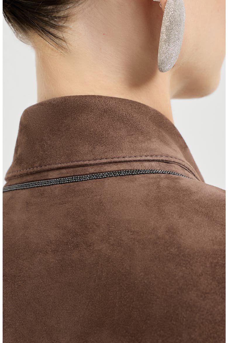 Couture suede cropped outerwear jacket, Alternate, color, Brown