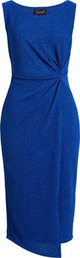 Connected Apparel Metallic Jacquard Faux Wrap Cocktail Dress
