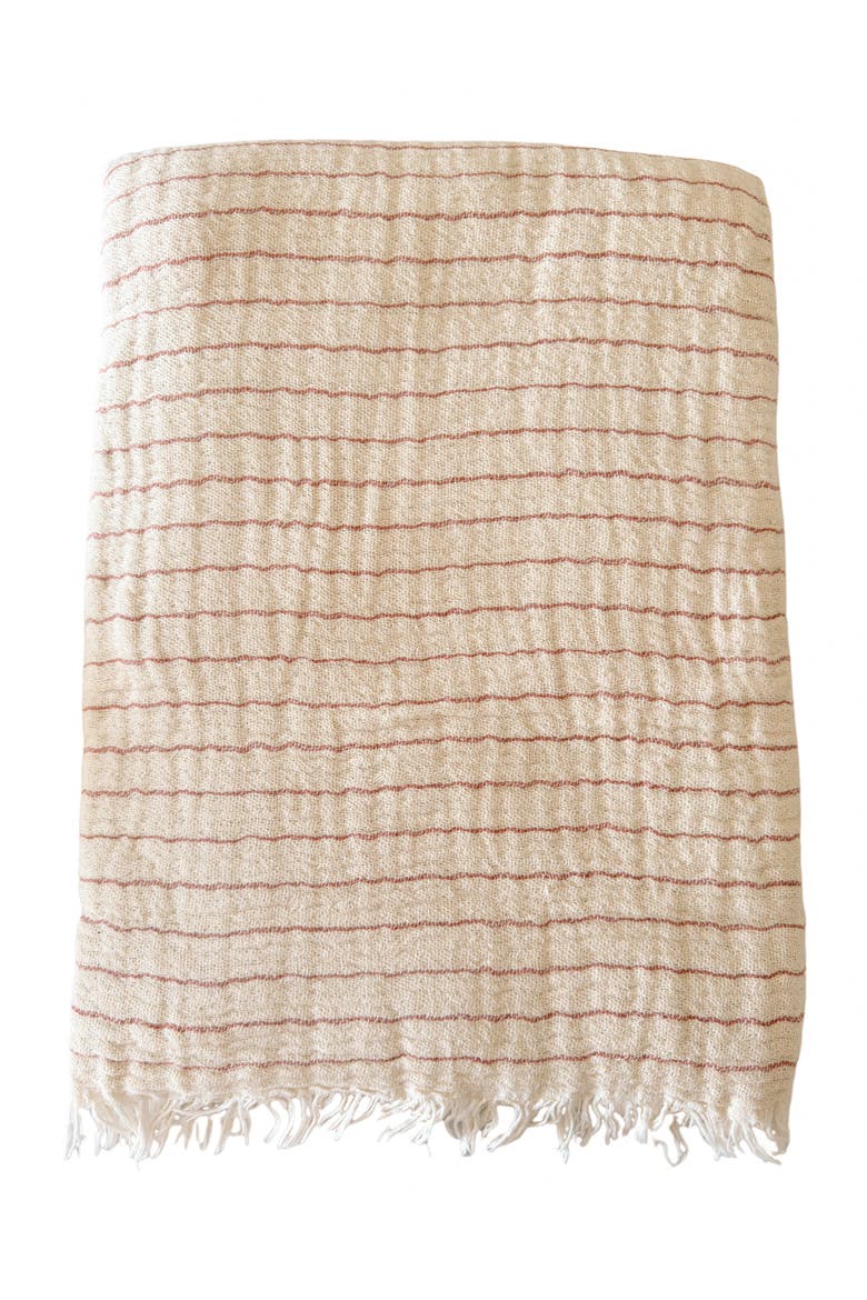 Striped Cotton Crinkled Throw, Main, color, Beige