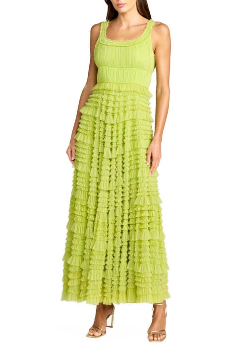 Micro Ruffle Sleeveless Scoop Neck Maxi Dress