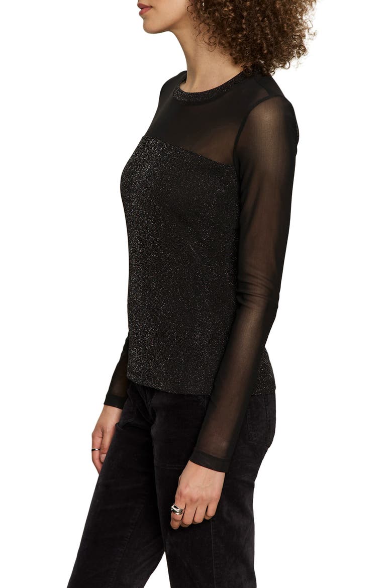 Sparkle Mesh Tee, Alternate, color, BLACK