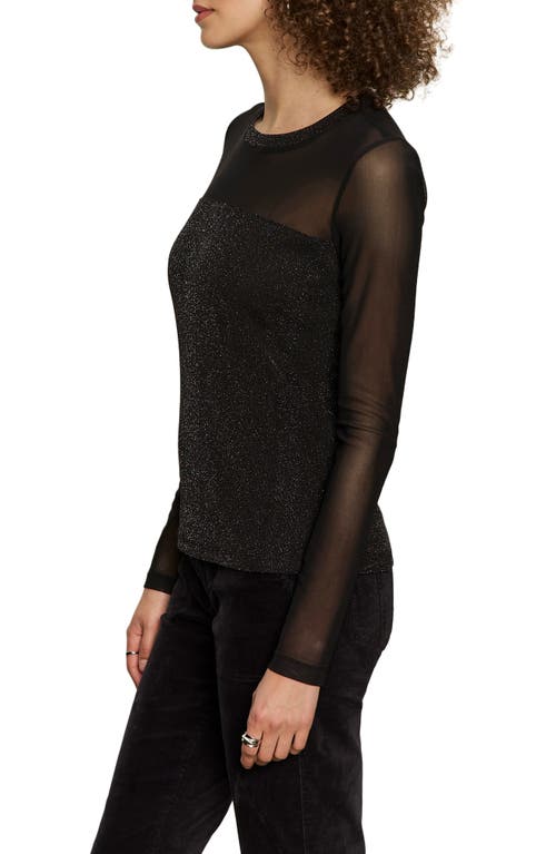 Sanctuary Sparkle Mesh Crewneck Top In Black