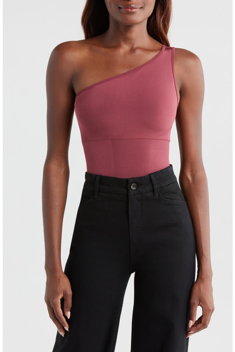 Butter Sculpt One-Shoulder Bodysuit, Alternate, color, DARK CHERRY